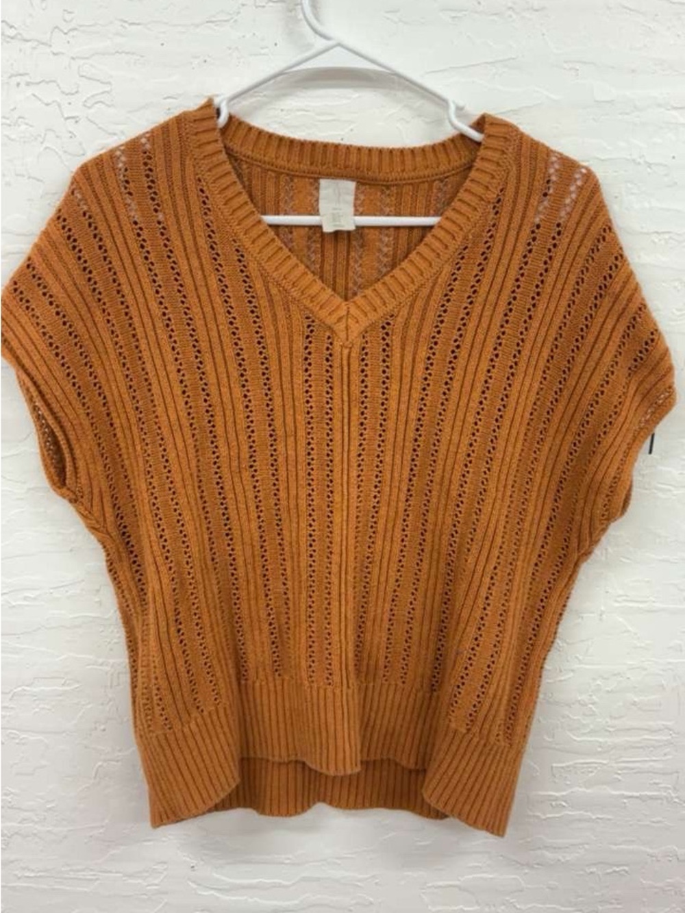 Joie Burnt Orange Open Knit V-Neck Sweater Vest Women’s Small Fall Boho
